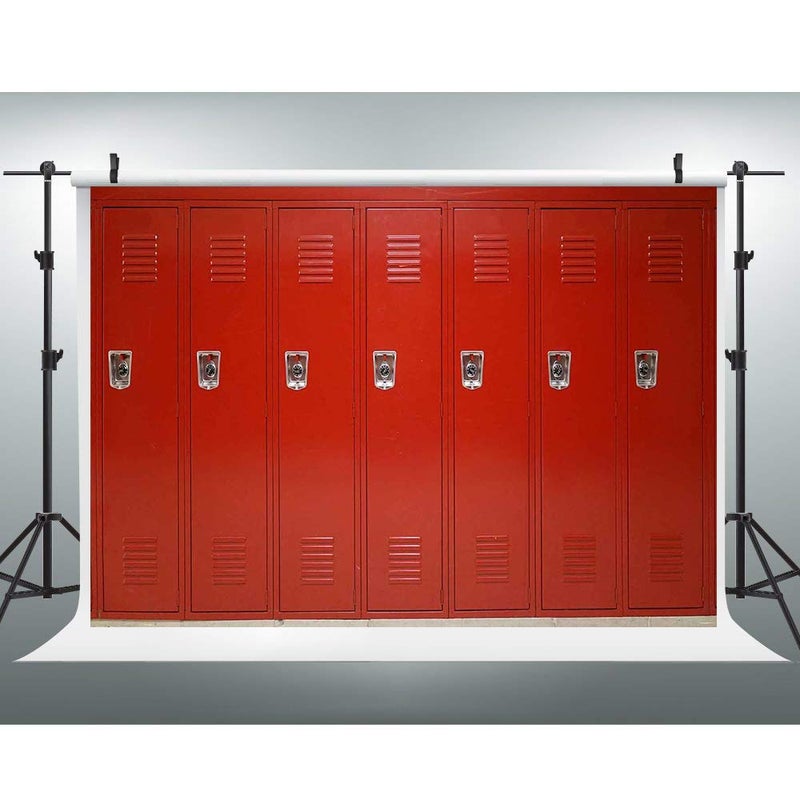 EOA 7(W) x5(H) FT Red Locker Backdrop Sports Gym School Photography Background Basketball Soccer Baseball Hockey - Great for Birthday, Studio, Booth, Party, Events, Portrait Use Photoshoot Props - Image 1